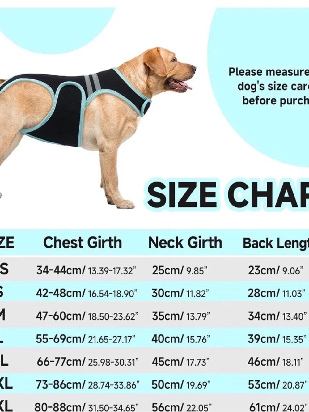 Dog Recovery Suit Back Brace- Black with Light Blue Trim Sz Small